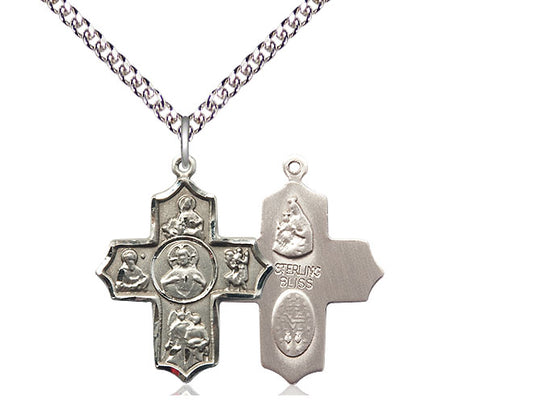 Colgante de 5 vías de Sagrado Corazón de Plata Sterling en una cadena de plata esterlina