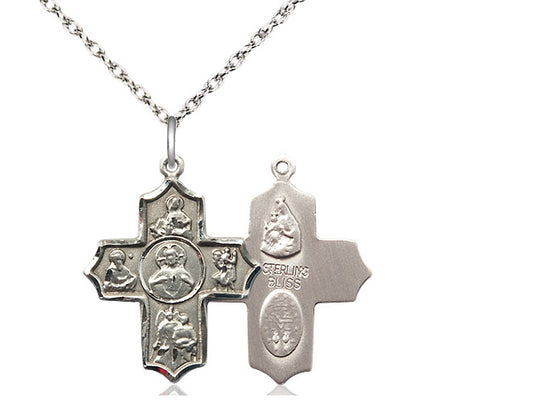 Colgante de 5 vías de Sagrado Corazón de Plata Sterling en una cadena de plata esterlina
