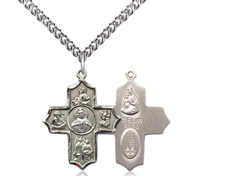 Sterling Silver Sacred Heart 5-Way Pendant on a Sterling Silver Chain