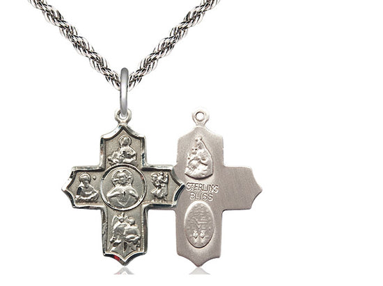 Colgante de 5 vías de Sagrado Corazón de Plata Sterling en una cadena de plata esterlina