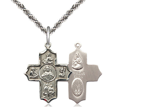 Sterling Silver Sacred Heart 5-Way Pendant on a Sterling Silver Chain