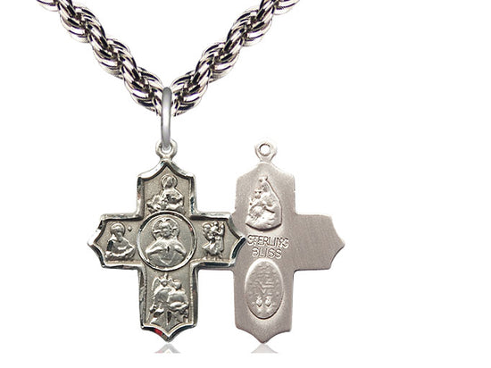 Colgante de 5 vías de Sagrado Corazón de Plata Sterling en una cadena de plata esterlina