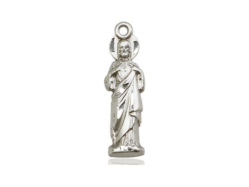 Sterling Silver Sacred Heart Pendant on a 24-Inch Light Rhodium Heavy Curb Chain