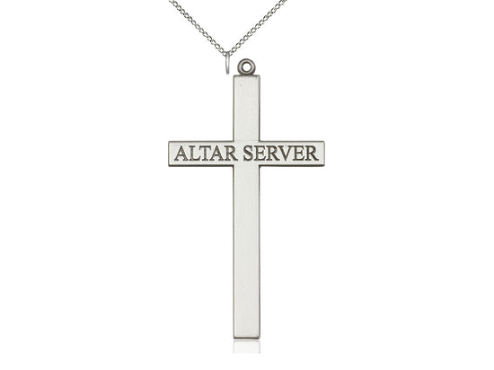 Sterling Silver Alter Servidor Cross Cross Cross en una cadena de plata esterlina