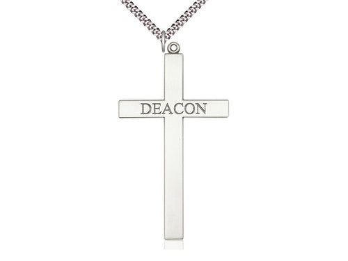 Sterling Silver Deacon Cross Pendant on a 24-Inch Light Rhodium Heavy Curb Chain