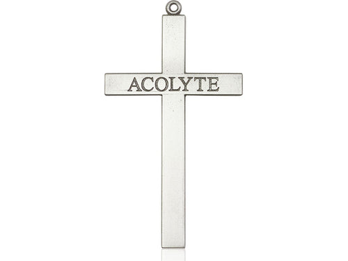 Sterling Silver Acolyte Cross Pendant on a 24-Inch Light Rhodium Heavy Curb Chain