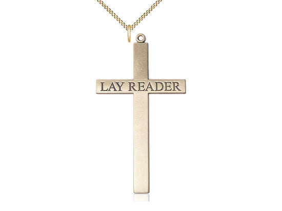 14kt Gold Filled Lay Reader Cross Pendant on a Gold Plate Chain