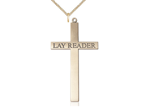 14kt Gold Filled Lay Reader Cross Pendant on a Gold Plate Chain