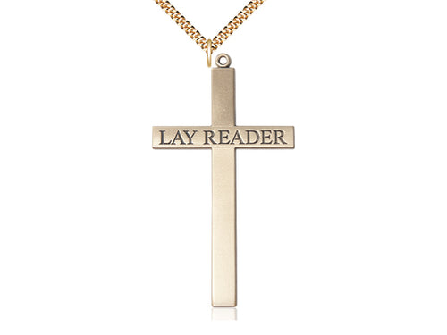 14kt Gold Filled Lay Reader Cross Pendant on a Gold Plate Chain