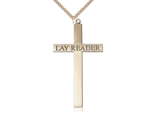 14kt Gold Filled Lay Reader Cross Pendant on a Gold Plate Chain