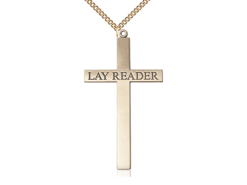 14kt Gold Filled Lay Reader Cross Pendant on a Gold Plate Chain