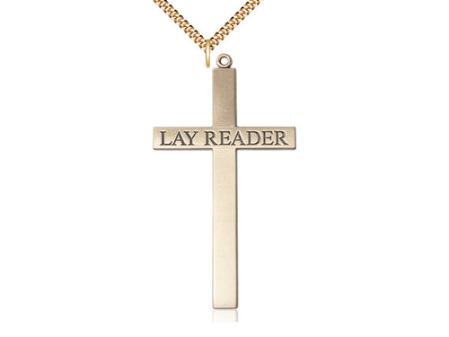 14kt Gold Filled Lay Reader Cross Pendant on a Gold Plate Chain