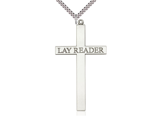 Colgante cruzado de lector de plata esterlina en una cadena de rodio ligero