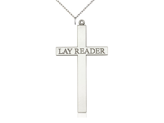 Colgante cruzado de lector de plata esterlina en una cadena de rodio ligero