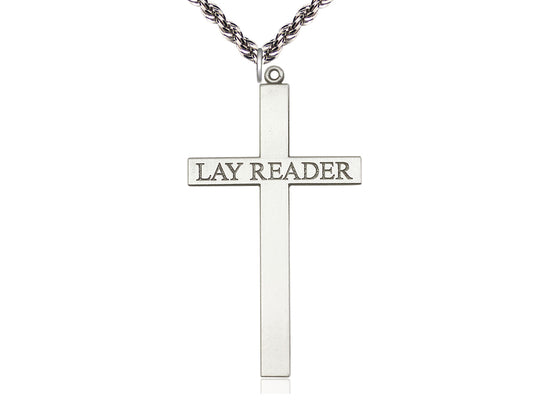 Colgante cruzado de lector de plata esterlina en una cadena de rodio ligero