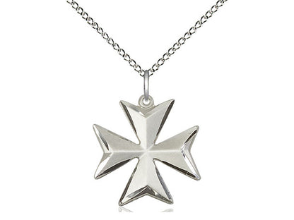 Sterling Silver Maltese Cross Pendant on an 18-Inch Sterling Silver Light Curb Chain