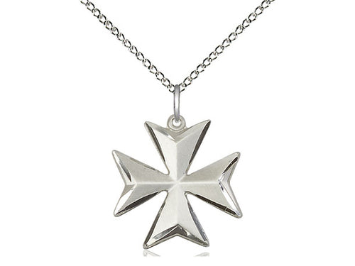 Sterling Silver Maltese Cross Pendant on an 18-Inch Sterling Silver Light Curb Chain