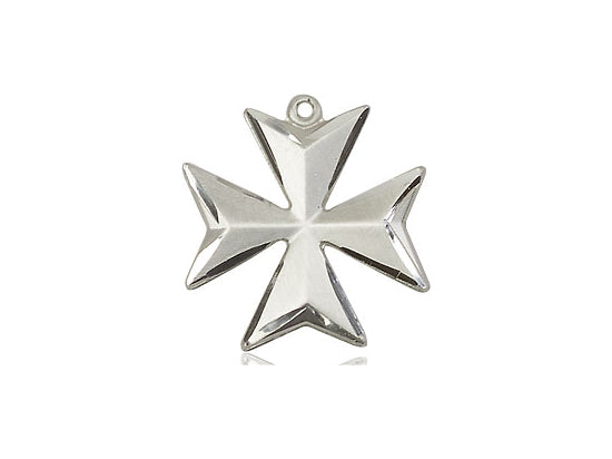Sterling Silver Maltese Cross Pendant on an 18-Inch Sterling Silver Light Curb Chain