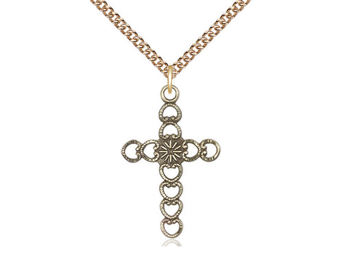Corazones de oro de 14 kt con medalla Sunburst.