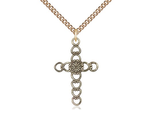 14kt Gold Hearts w/Sunburst Medal