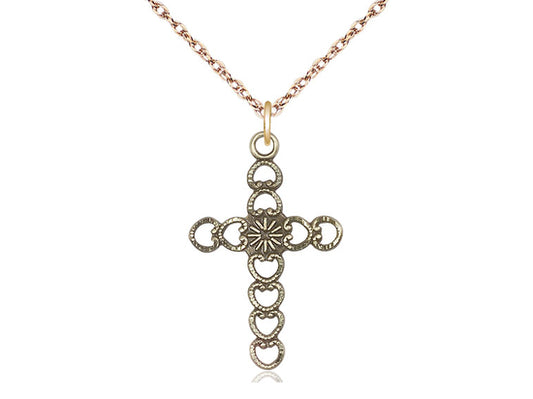 14kt Gold Hearts w/Sunburst Medal