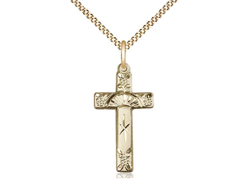 14kt Gold Filled Cross Pendant on Gold Plate Chain