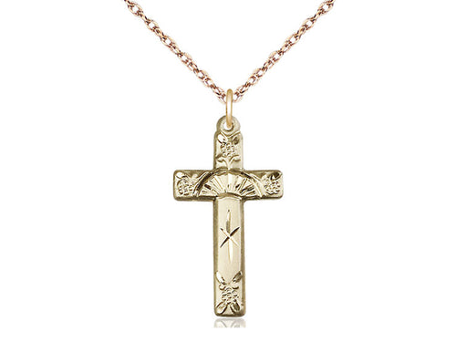 14kt Gold Filled Cross Pendant on Gold Plate Chain