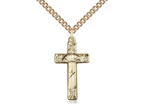 14kt Gold Filled Cross Pendant on Gold Plate Chain
