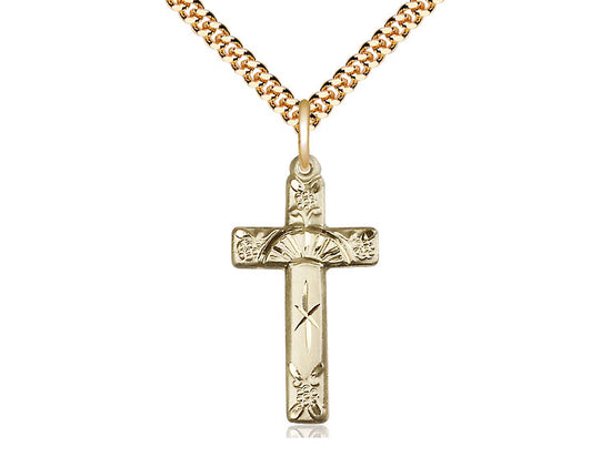 14kt Gold Filled Cross Pendant on Gold Plate Chain