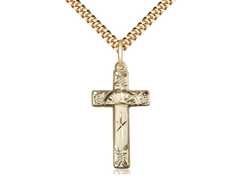 14kt Gold Filled Cross Pendant on Gold Plate Chain