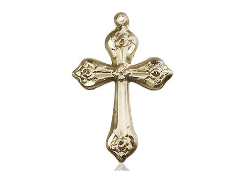 14kt Gold Filled Cross Pendant on a 24-Inch Gold Plate Heavy Curb Chain