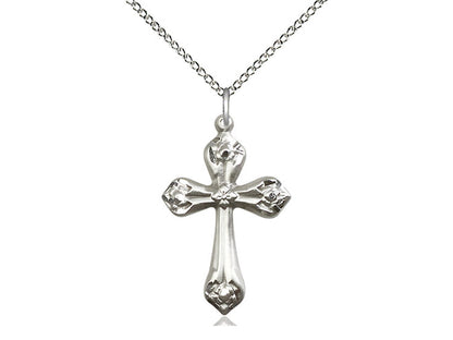 Sterling Silver Cross Pendant on an 18-Inch Sterling Silver Light Curb Chain