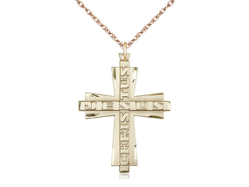 14kt Gold Filled Jesus Christus Cross Pendant on a Gold Plate Chain