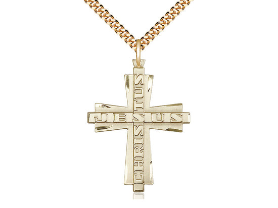 Colgante Cross Cross llenado de oro de 14kt en una cadena de placas de oro