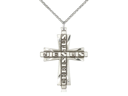 Sterling Silver Jesus Christus Cross Pendant on a Sterling Silver Chain
