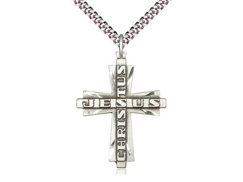 Sterling Silver Jesus Christus Cross Pendant on a Sterling Silver Chain