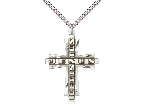 Sterling Silver Jesus Christus Cross Pendant on a Sterling Silver Chain