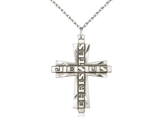 STERLING SILVER JESÚS CRIVA Cross Cross en una cadena de plata esterlina