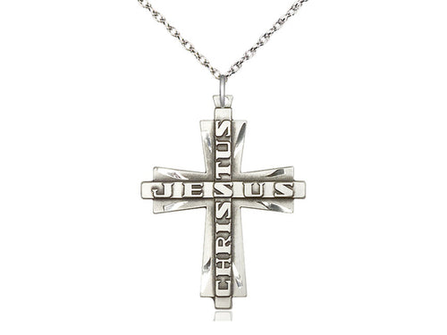 Sterling Silver Jesus Christus Cross Pendant on a Sterling Silver Chain