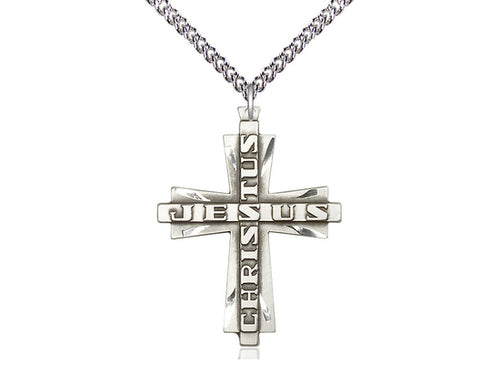 Sterling Silver Jesus Christus Cross Pendant on a Sterling Silver Chain