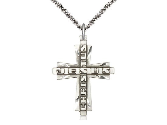 STERLING SILVER JESÚS CRIVA Cross Cross en una cadena de plata esterlina