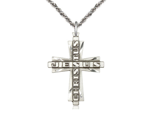 Sterling Silver Jesus Christus Cross Pendant on a Sterling Silver Chain