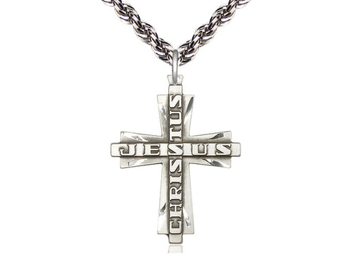 Sterling Silver Jesus Christus Cross Pendant on a Sterling Silver Chain