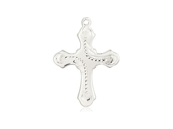 Sterling silver cross pendant with decorative engraved details on 7/8 x 5/8-inch solid silver design