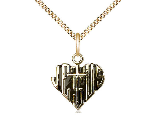 14kt Gold Filled Heart of Jesus w/Cross Pendant on a Gold Filled Chain