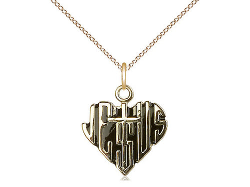 14kt Gold Filled Heart of Jesus w/Cross Pendant on a Gold Filled Chain