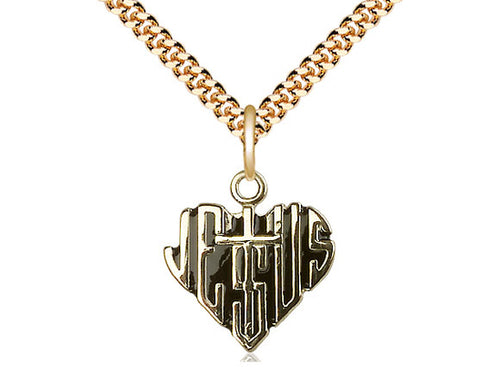 14kt Gold Filled Heart of Jesus w/Cross Pendant on a Gold Filled Chain