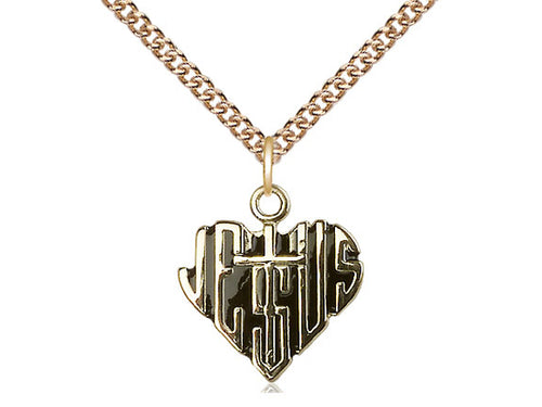 14kt Gold Filled Heart of Jesus w/Cross Pendant on a Gold Filled Chain