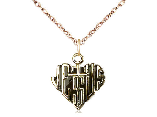 14kt Gold Filled Heart of Jesus w/Cross Pendant on a Gold Filled Chain