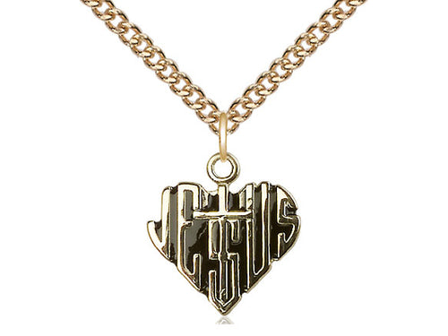 14kt Gold Filled Heart of Jesus w/Cross Pendant on a Gold Filled Chain